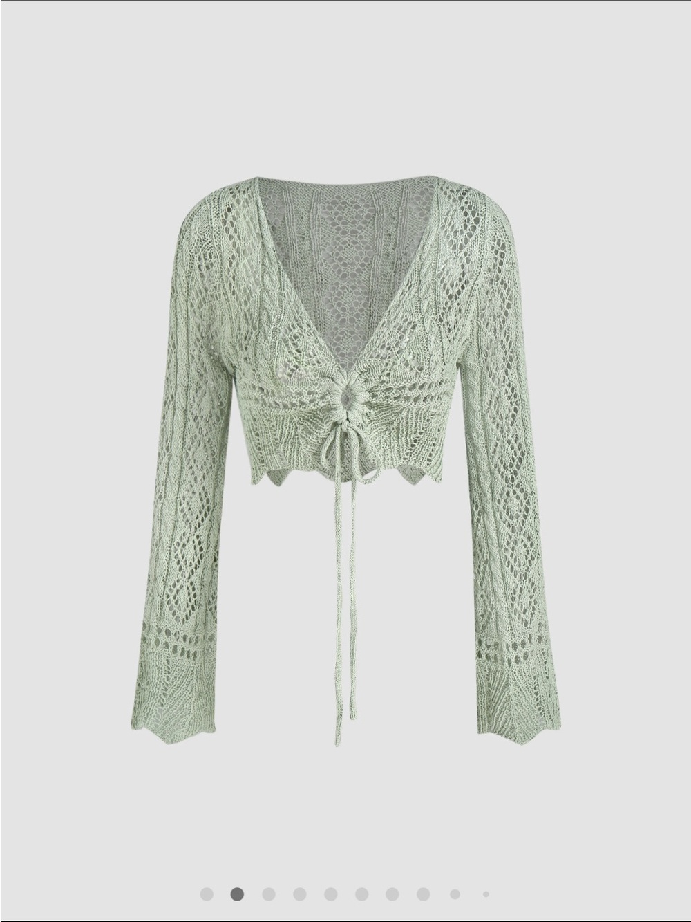 Cider Light Sage Crochet Tie-Front Cropped Sweater